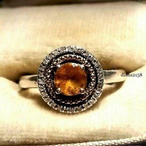 Alwand Vahan 14K Gold 925 Sterling Citrine with .07Ct Diamond Ring Size 8